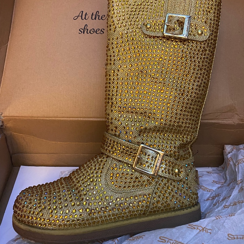 Gold Glitter Rhinestone Boots